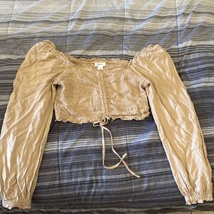 Cream color off the shoulder scrunch top